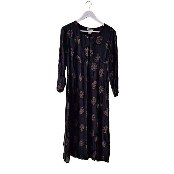 Paradise East Rayon Black & Gold Indian Print Transparent Cape Jacket - Size S - Picture 1 of 13